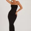 Palermo Maxikleid mit Bandeau-Ausschnitt und Wasserfallkragen, verziert, in Schwarz Palermo Maxikleid mit Bandeau-Ausschnitt und Wasserfallkragen, verziert, in Schwarz