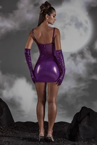 Pandora Cut-Out-Vinyl-Korsett-Minikleid in Lila