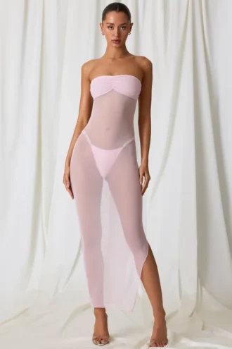 Papeete gerafftes Bandeau-Midi-Kleid in zartem Rosa Papeete gerafftes Bandeau-Midi-Kleid in zartem Rosa