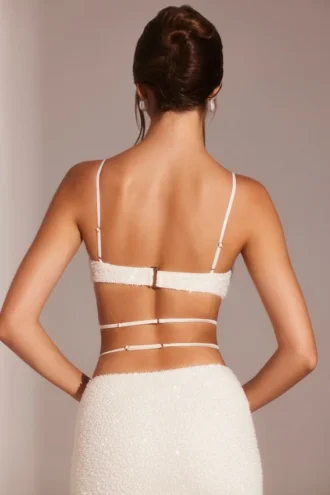 Parma Verziertes Crop-Top mit Bügeln und Trägern in Weiß