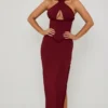 Penelope Maxikleid mit Neckholder und Schnürung aus Spitze in Beerenrot Penelope Maxikleid mit Neckholder und Schnürung aus Spitze in Beerenrot