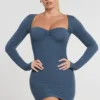 Perrie Langarm-Minikleid aus gerafftem Modal-Kaschmir-Mix in French Navy Perrie Langarm-Minikleid aus gerafftem Modal-Kaschmir-Mix in French Navy