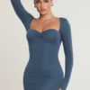 Perrie Langarm-Minikleid aus gerafftem Modal-Kaschmir-Mix in French Navy Perrie Langarm-Minikleid aus gerafftem Modal-Kaschmir-Mix in French Navy