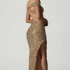 Persephone Verziertes asymmetrisches Cut-Out-Kleid in Gold Persephone Verziertes asymmetrisches Cut-Out-Kleid in Gold