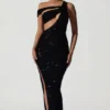 Persephone – Verziertes, asymmetrisches Cut-Out-Kleid in Schwarz Persephone – Verziertes, asymmetrisches Cut-Out-Kleid in Schwarz