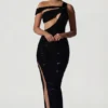 Persephone – Verziertes, asymmetrisches Cut-Out-Kleid in Schwarz Persephone – Verziertes, asymmetrisches Cut-Out-Kleid in Schwarz
