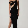 Persephone – Verziertes, asymmetrisches Cut-Out-Kleid in Schwarz Persephone – Verziertes, asymmetrisches Cut-Out-Kleid in Schwarz
