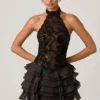 Petalia Minikleid mit Rüschen und Neckholder in Schwarz Petalia Minikleid mit Rüschen und Neckholder in Schwarz