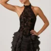 Petalia Minikleid mit Rüschen und Neckholder in Schwarz Petalia Minikleid mit Rüschen und Neckholder in Schwarz