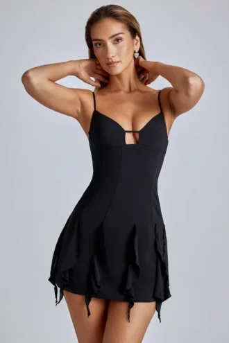 Piera A-Linien-Minikleid mit Rüschen in Schwarz