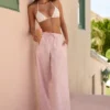 Piran-Hose aus Baumwollpopeline mit weitem Bein in rosa Streifen Piran-Hose aus Baumwollpopeline mit weitem Bein in rosa Streifen