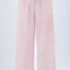 Piran-Hose aus Baumwollpopeline mit weitem Bein in rosa Streifen Piran-Hose aus Baumwollpopeline mit weitem Bein in rosa Streifen
