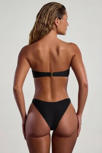 Praslin Bandeau-Bikinioberteil mit Perlenverzierung in Schwarz