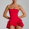 Priaska Rüschen-Schnürkorsett-Playsuit in Feuerrot Priaska Rüschen-Schnürkorsett-Playsuit in Feuerrot