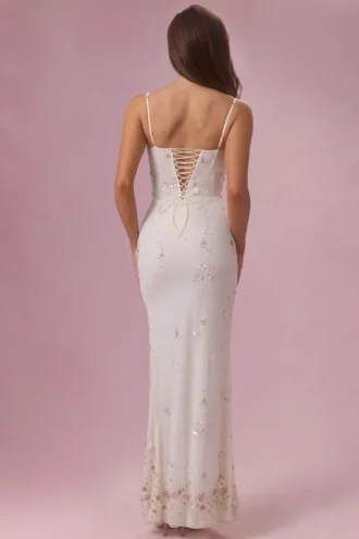 Primara Maxikleid mit Korsett und Verzierungen in Elfenbein