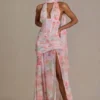 Primrose Premium-Maxikleid mit verziertem Schaldetail und rosa Blumenmuster