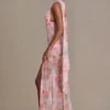 Primrose Premium-Maxikleid mit verziertem Schaldetail und rosa Blumenmuster