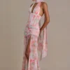 Primrose Premium-Maxikleid mit verziertem Schaldetail und rosa Blumenmuster