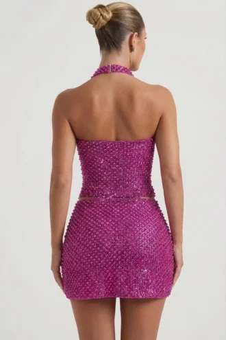 Querida A-Linien-Micro-Minirock mit Herzverzierung in Magenta