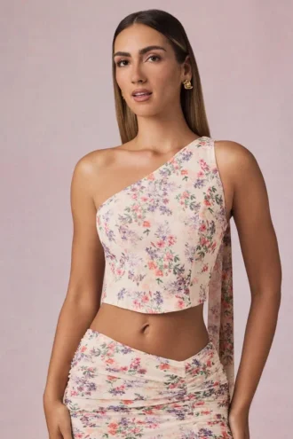 Rae Ein-Schulter-Oberteil mit Schaldetail im Primrose-Blumenprint