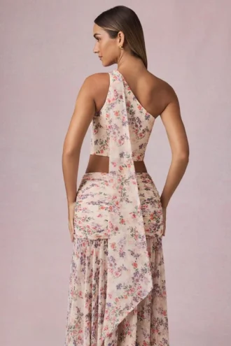 Rae Ein-Schulter-Oberteil mit Schaldetail im Primrose-Blumenprint