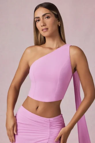 Rae One-Shoulder-Oberteil mit Schaldetail in Pink Orchid