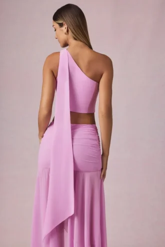 Rae One-Shoulder-Oberteil mit Schaldetail in Pink Orchid