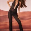 Ramona Jumpsuit mit verziertem Plunge-Ausschnitt in Schwarz