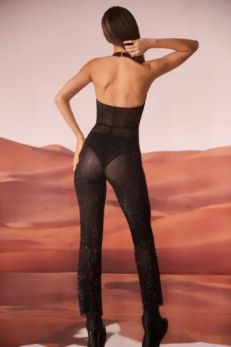 Ramona Jumpsuit mit verziertem Plunge-Ausschnitt in Schwarz Ramona Jumpsuit mit verziertem Plunge-Ausschnitt in Schwarz