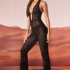 Ramona Jumpsuit mit verziertem Plunge-Ausschnitt in Schwarz