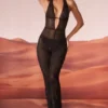 Ramona Jumpsuit mit verziertem Plunge-Ausschnitt in Schwarz