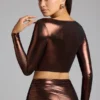 Rana Crop-Top aus Metallic-Jersey mit tiefem Ausschnitt in Kupferbronze Rana Crop-Top aus Metallic-Jersey mit tiefem Ausschnitt in Kupferbronze