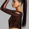 Rana Crop-Top aus Metallic-Jersey mit tiefem Ausschnitt in Kupferbronze Rana Crop-Top aus Metallic-Jersey mit tiefem Ausschnitt in Kupferbronze