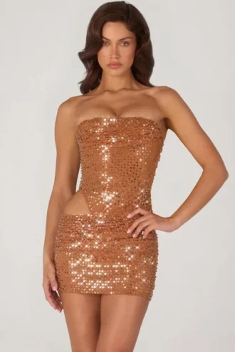 Rania Minikleid mit Cut-outs und Verzierungen in Bronze