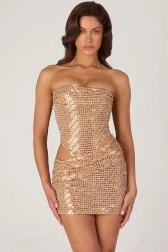 Rania Minikleid mit Cut-outs und Verzierungen in Gold