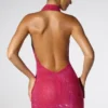 Raquel verziertes Minikleid mit extremem Wasserfallausschnitt und Neckholder in Pink Raquel verziertes Minikleid mit extremem Wasserfallausschnitt und Neckholder in Pink