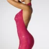 Raquel verziertes Minikleid mit extremem Wasserfallausschnitt und Neckholder in Pink Raquel verziertes Minikleid mit extremem Wasserfallausschnitt und Neckholder in Pink