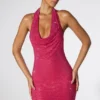 Raquel verziertes Minikleid mit extremem Wasserfallausschnitt und Neckholder in Pink Raquel verziertes Minikleid mit extremem Wasserfallausschnitt und Neckholder in Pink