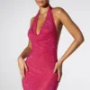 Raquel verziertes Minikleid mit extremem Wasserfallausschnitt und Neckholder in Pink Raquel verziertes Minikleid mit extremem Wasserfallausschnitt und Neckholder in Pink