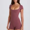 Rückenfreier Unitard in Acai
