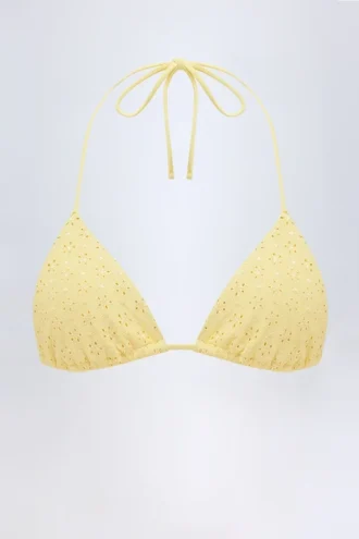 Recife Bikini-Oberteil mit Broderie Anglaise im Dreiecksschnitt in Zitronengelb Recife Bikini-Oberteil mit Broderie Anglaise im Dreiecksschnitt in Zitronengelb