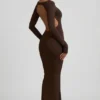 Regine Modal-Maxikleid mit Rüschen und rückenfreiem Ausschnitt in Schokoladenbraun Regine Modal-Maxikleid mit Rüschen und rückenfreiem Ausschnitt in Schokoladenbraun
