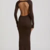 Regine Modal-Maxikleid mit Rüschen und rückenfreiem Ausschnitt in Schokoladenbraun Regine Modal-Maxikleid mit Rüschen und rückenfreiem Ausschnitt in Schokoladenbraun