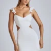 Rialta Cut-Out-Satin-Minikleid in Elfenbein