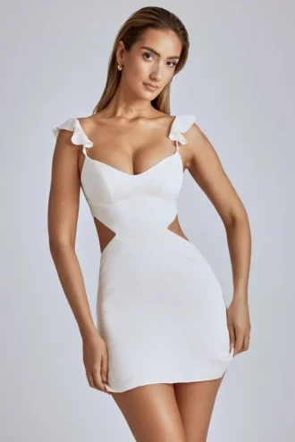 Rialta Cut-Out-Satin-Minikleid in Elfenbein