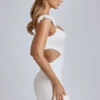Rialta Cut-Out-Satin-Minikleid in Elfenbein