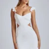 Rialta Cut-Out-Satin-Minikleid in Elfenbein