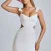 Rialta Cut-Out-Satin-Minikleid in Elfenbein