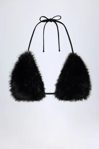 Riana Bralette aus Kunstfell in Dreiecksform in Schwarz