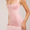 Rixelle Satin-Korsett-Minikleid mit quadratischem Ausschnitt und Kunstfell in Blush Pink Rixelle Satin-Korsett-Minikleid mit quadratischem Ausschnitt und Kunstfell in Blush Pink